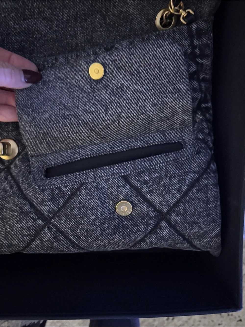 CHANEL Maxi flap Quilted Shoulder Bag in black denim‼️Read Description ‼️